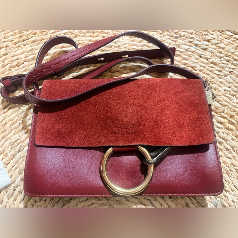 Chloé Faye Small Crossbody in Red/Burgundy with Gold Ring